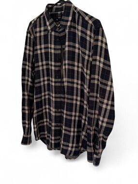 GAP Black and Cream Plaid Long-Sleeve Button-Down Shirt